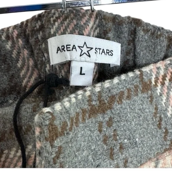 Area Stars Plaid Flare Leg Pants With Belt Loops in Gray/Pink Size L - Picture 5 of 7